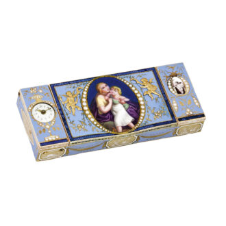 Swiss gold, enamel and pearl snuffbox with intergral watch Circa 1800
