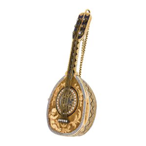 Swiss gold, enamel and pearl mandolin-shaped form watch Circa 1810