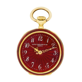 Swiss 18K gold and red enamel lady's pendant watch Circa 1900
