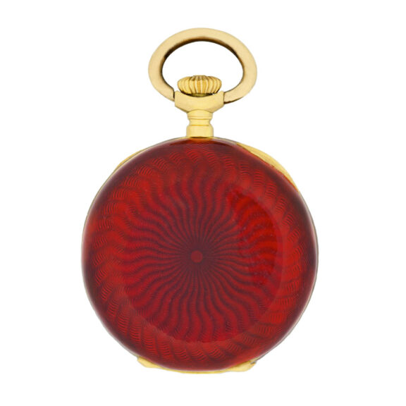 Swiss 18K gold and red enamel lady's pendant watch Circa 1900 Swiss 18K gold and red enamel lady's pendant watch Circa 1900