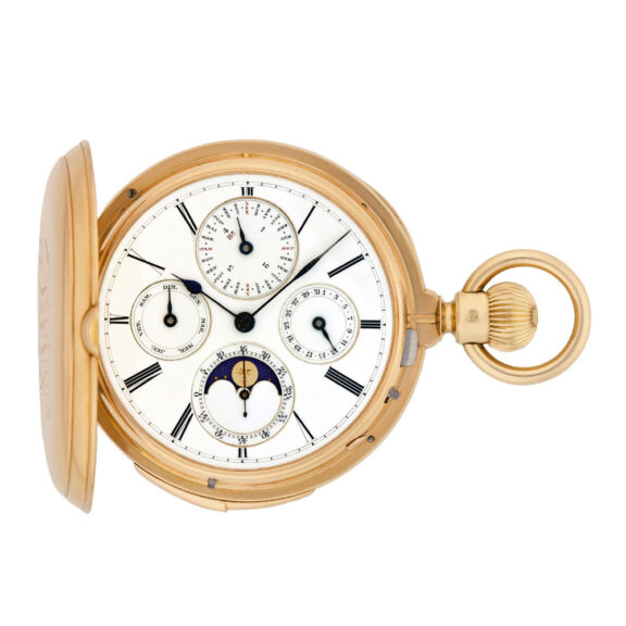 Swiss 18K yellow gold pocket watch with six complications Circa 1900
