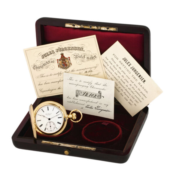 Swiss 18K gold keyless pocket lever chronometer Circa 1890