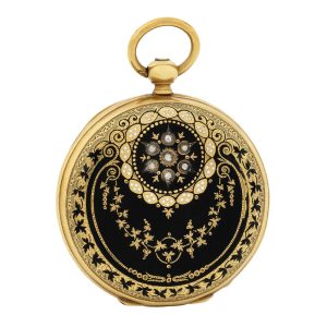 Swiss gold, enamel and diamond pendant watch Circa 1860