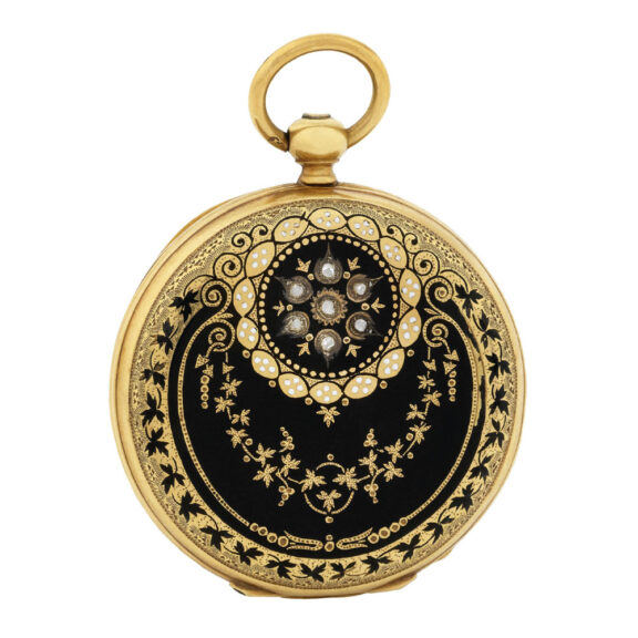 Swiss gold, enamel and diamond pendant watch Circa 1860