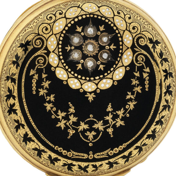 Swiss gold, enamel and diamond pendant watch Circa 1860 Swiss gold, enamel and diamond pendant watch Circa 1860