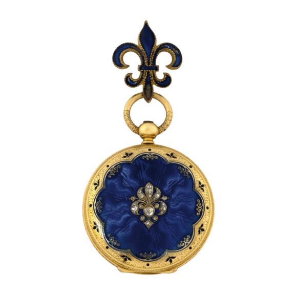 Swiss gold and diamond watch with fleur-de-lis brooch Circa 1850