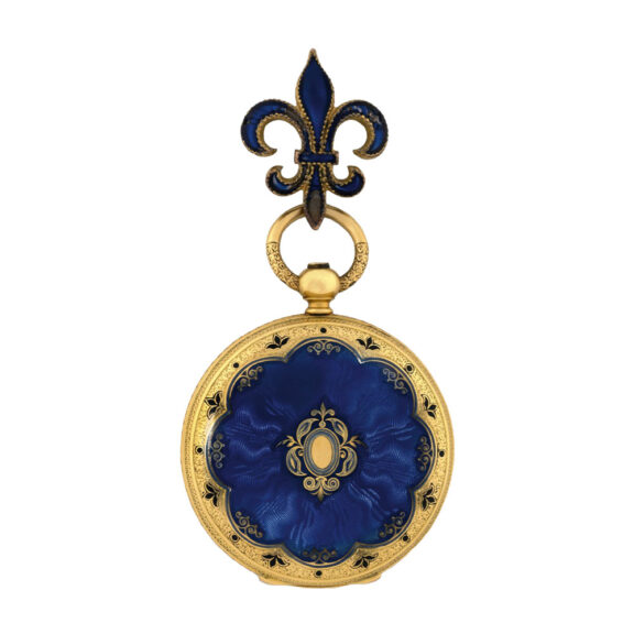 Swiss gold and diamond watch with fleur-de-lis brooch Circa 1850 Swiss gold and diamond watch with fleur-de-lis brooch Circa 1850
