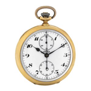 Swiss 18K gold keyless pocket watch with chronograph Circa 1900