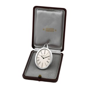 Swiss 18K white gold oval-shaped pocket watch Circa 1970