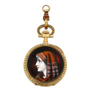 Very small Swiss gold and enamel pendant watch Circa 1901