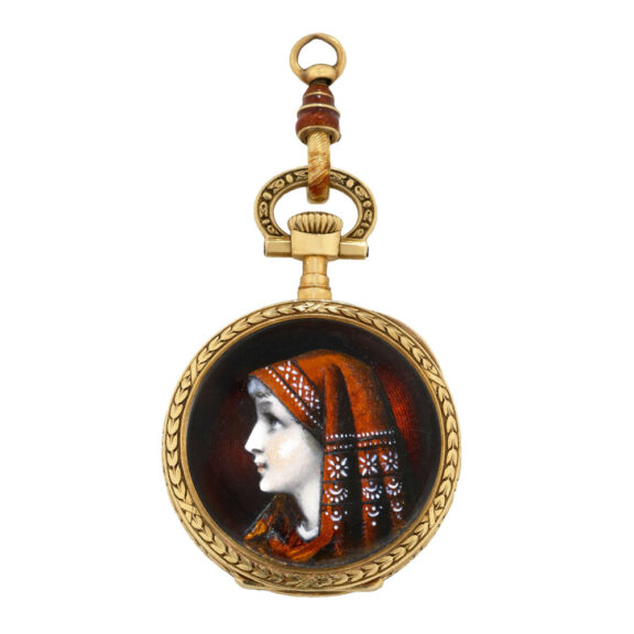 Very small Swiss gold and enamel pendant watch Circa 1901