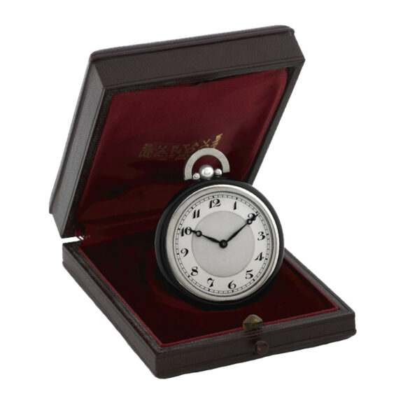 French 18K white gold, onyx and pearl pocket watch Circa 1930