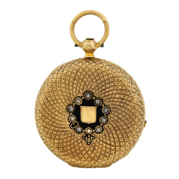 Swiss gold, enamel and diamond lady's pendant watch Circa 1860