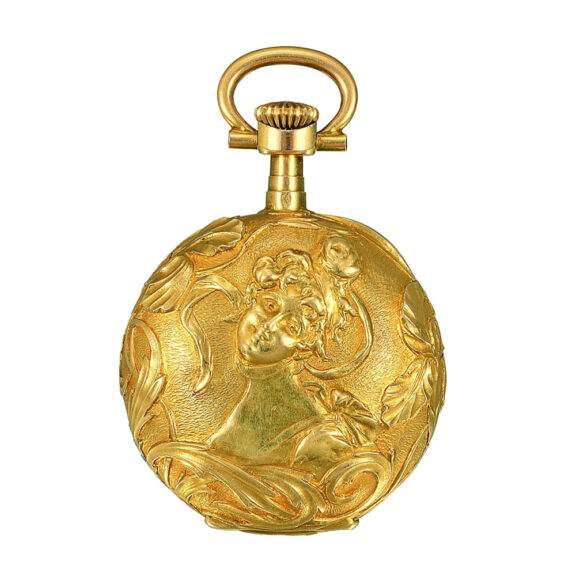 Swiss gold pendant watch with repoussé decoration Circa 1900