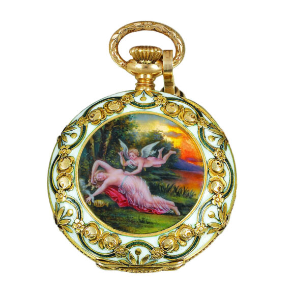 Swiss gold watch with scene of Cupid and Psyche Circa 1906