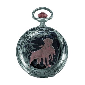 Swiss silver hunting pocket watch with niëllo decoration Circa 1919