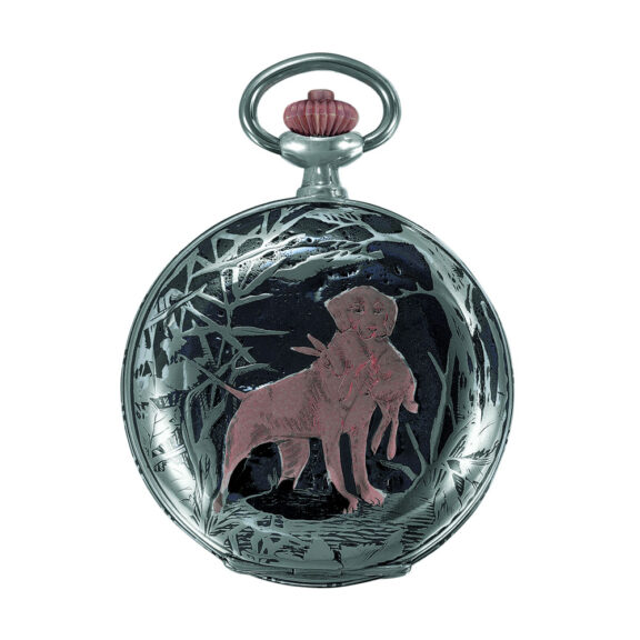 Swiss silver hunting pocket watch with niëllo decoration Circa 1919