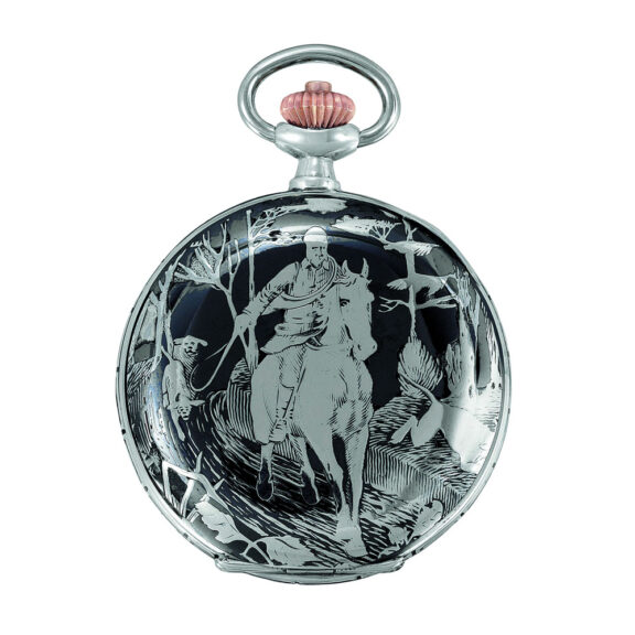Swiss silver hunting pocket watch with niëllo decoration Circa 1919 Swiss silver hunting pocket watch with niëllo decoration Circa 1919