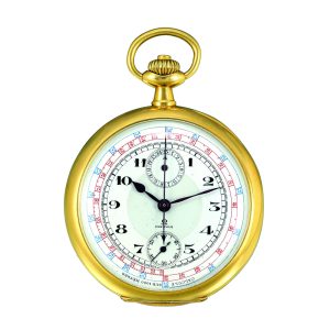 Swiss 18K yellow gold chronograph with tachometer Circa 1907