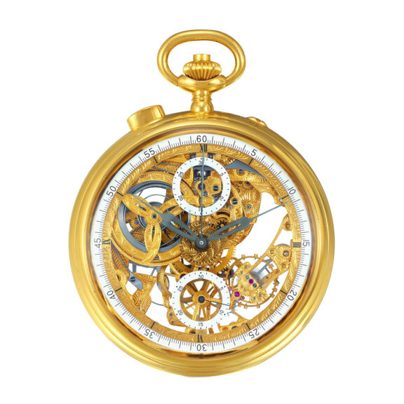 Swiss 18K yellow gold oversized skeletonized pocket watch Circa 1980