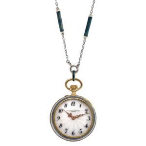Swiss 18K gold and enamel lady's pendant watch Circa 1915