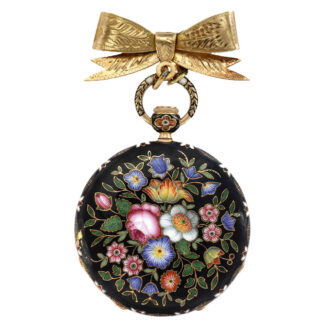 Swiss gold and enamel repeating pendant watch Circa 1850