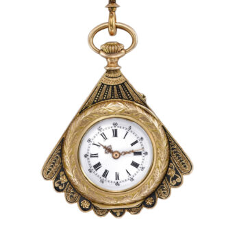 Fine Swiss 14k gold and enamel watch in the form of a fan Circa 1890