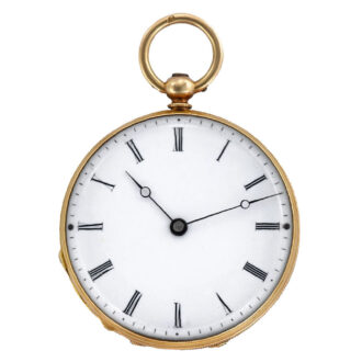 Swiss 18K gold keyless cylinder pendant watch Circa 1885
