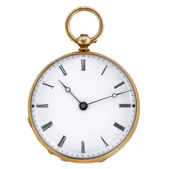Swiss 18K gold keyless cylinder pendant watch Circa 1885