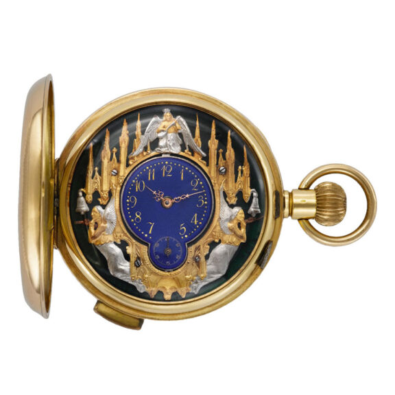 Swiss 18K gold minute repeating automaton watch Circa 1900