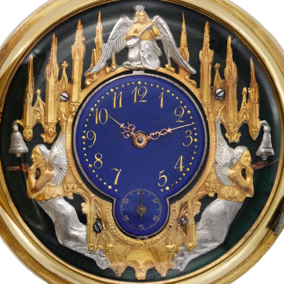 Swiss 18K gold minute repeating automaton watch Circa 1900 Swiss 18K gold minute repeating automaton watch Circa 1900