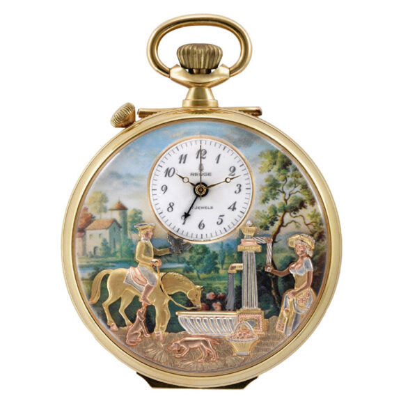 Swiss gold-plated watch with automaton and alarm Circa 1980
