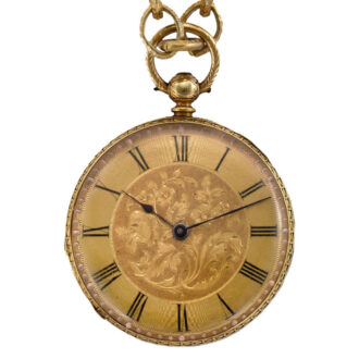 Swiss gold pocket watch accompanied by gold-plated chain Circa 1880