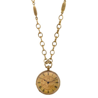 Swiss gold pocket watch accompanied by gold-plated chain Circa 1880