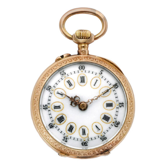 Small Swiss gold, enamel and diamond pendant watch Circa 1890 Small Swiss gold, enamel and diamond pendant watch Circa 1890