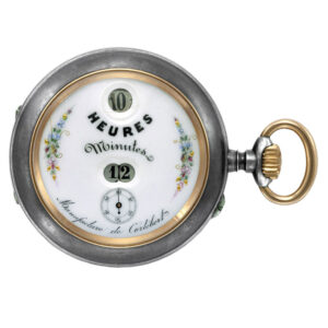 Swiss gun-metal digital keyless pocket watch Circa 1900