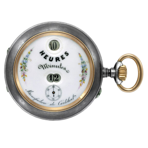 Swiss gun-metal digital keyless pocket watch Circa 1900 Swiss gun-metal digital keyless pocket watch Circa 1900