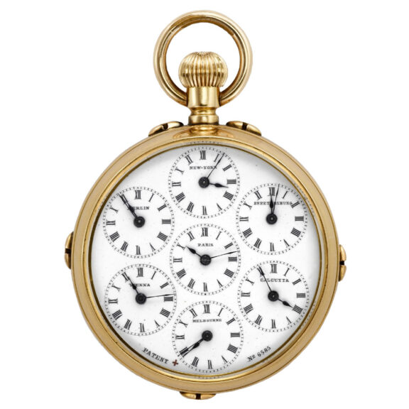 Swiss gold astronomical world time pocket watch Circa 1890 Swiss gold astronomical world time pocket watch Circa 1890