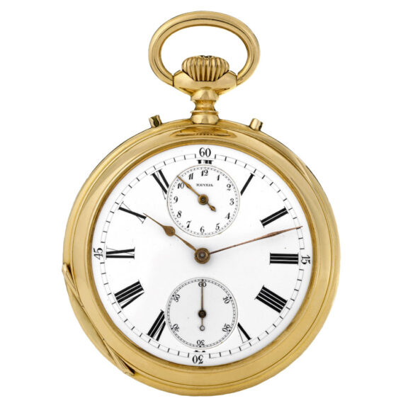 Swiss gold two train keyless pocket watch with alarm Circa 1880 Swiss gold two train keyless pocket watch with alarm Circa 1880