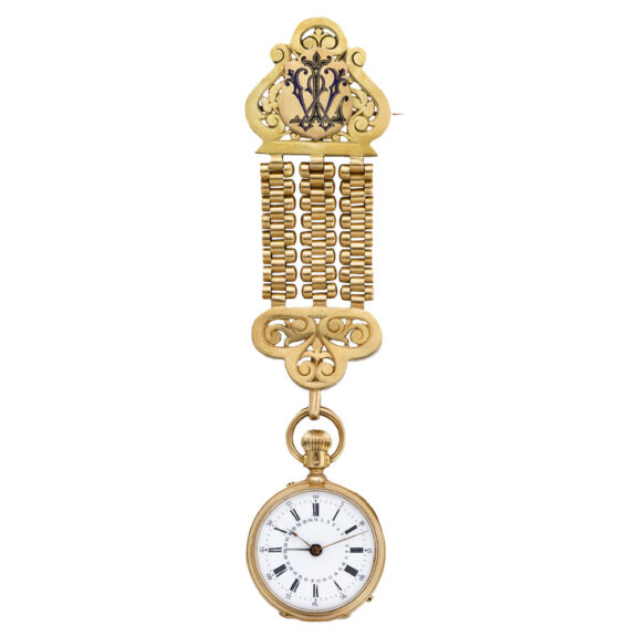 Swiss/French 18K gold calendar fob watch with chatelaine Circa 1870