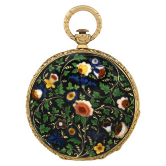 Swiss gold and enamel florally decorated pendant watch Circa 1830