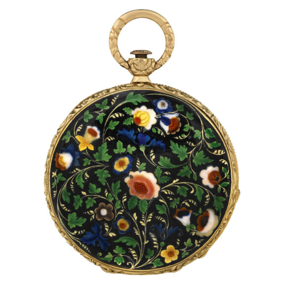 Swiss gold and enamel florally decorated pendant watch Circa 1830