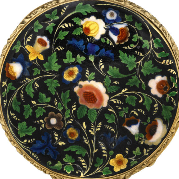 Swiss gold and enamel florally decorated pendant watch Circa 1830 Swiss gold and enamel florally decorated pendant watch Circa 1830