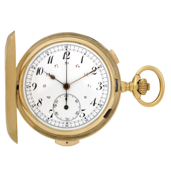 Swiss 18 Carat gold keyless minute repeater with chronograph Circa 1910