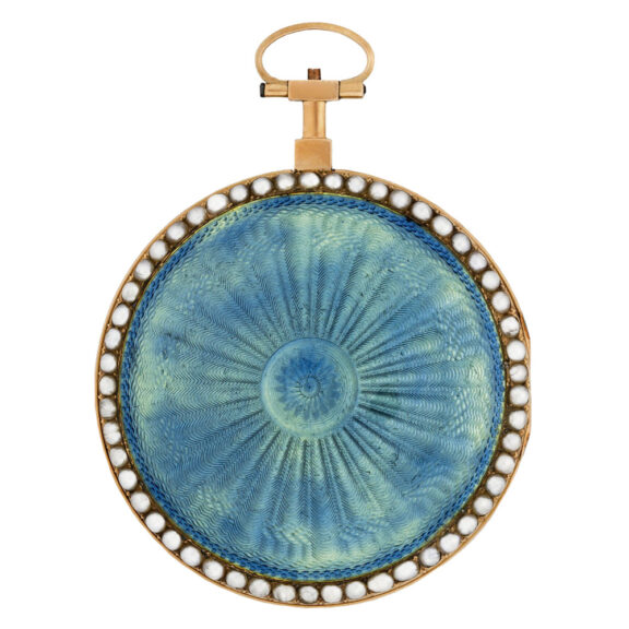 Swiss gold verge with translucent aquamarine enamel Circa 1795