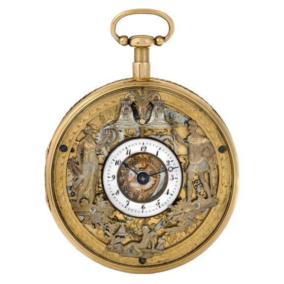 Swiss gold carillon watch with three automaton jacks Circa 1820