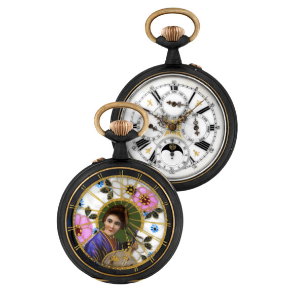 Swiss gun metal watch with calender and moon phases Circa 1900