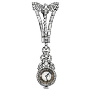 Swiss platinum and diamond-set lady's lapel watch Circa 1930