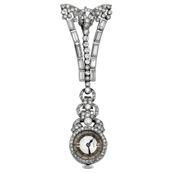 Swiss platinum and diamond-set lady's lapel watch Circa 1930
