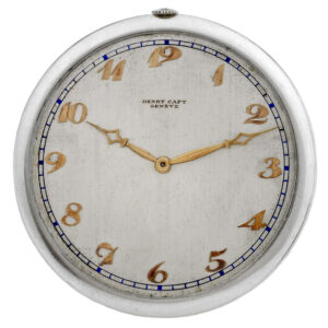 Slim Swiss platinum dress watch with satin silver dial Circa 1930
